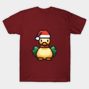 Cute Christmas Duck in Santa hat Pixel art T-Shirt